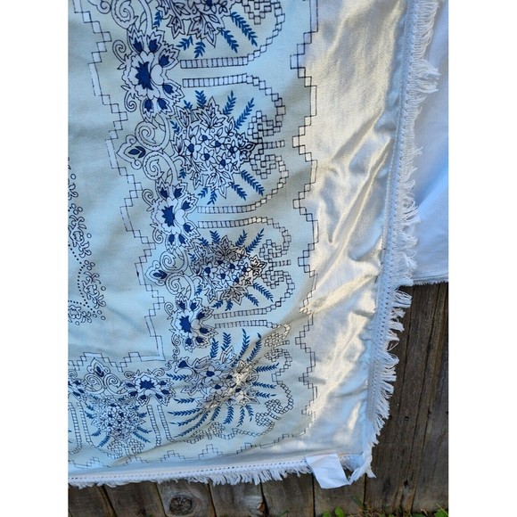 Alpha Ittech Tex Printed Blue Gray Silver Floral Tablecloth 85x53 Geometric Star - Picture 5 of 11